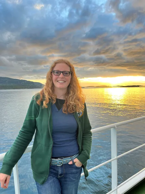 Professor Stephanie Henson on the deck of a research vessel